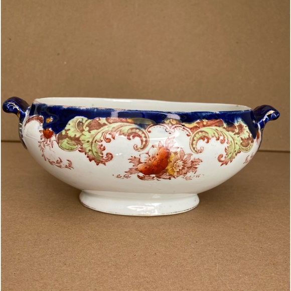 Vtg Bishop & Stonier Repton 2 Handled Dish Imperial Porcelain Cobalt Flowers - Picture 2 of 10